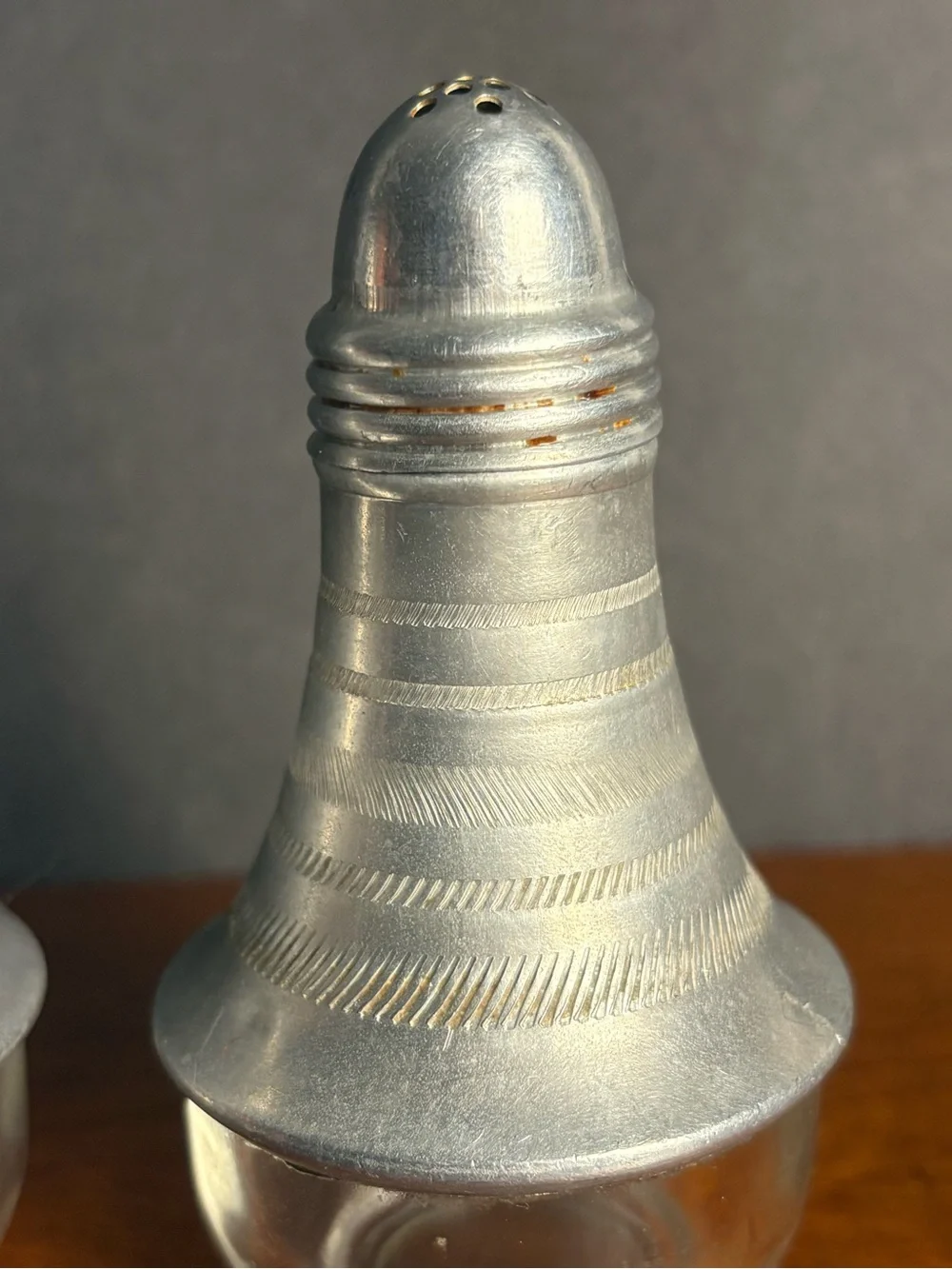 Vintage “Rocket” 1950’s Silver-Tone Metal & Clear Glass Salt and Pepper Shakers